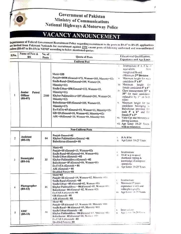 Motorway Police Job Advertisement 2025